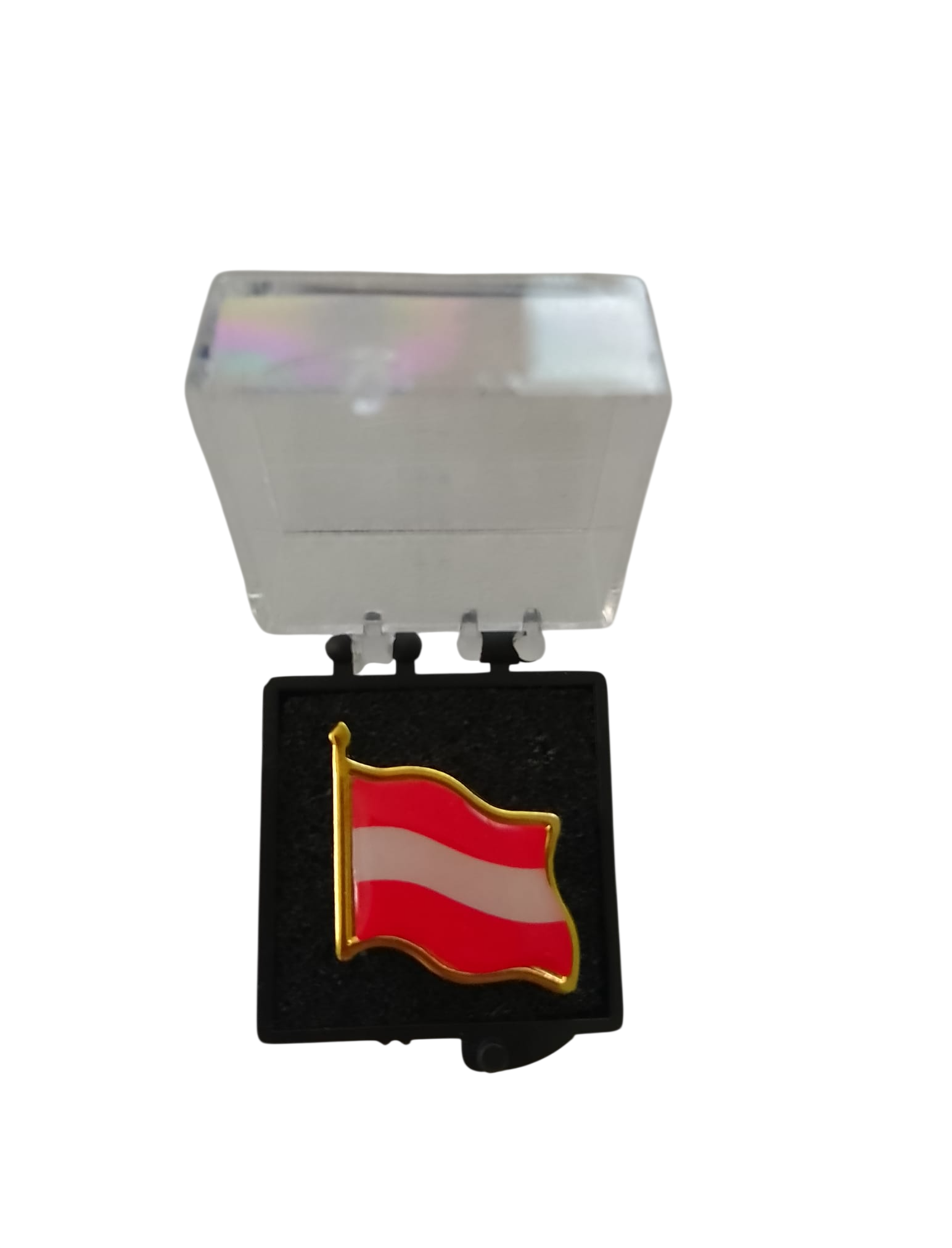 Anstecknadel / Pin Flagge Österreich geschwungen in der Acrylbox (Bild für) Anstecknadel / Pin Flagge Österreich geschwungen in der Acrylbox